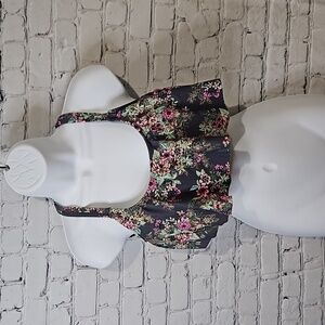 Arizona Jean Company Black Floral Ruffle Bikini Top